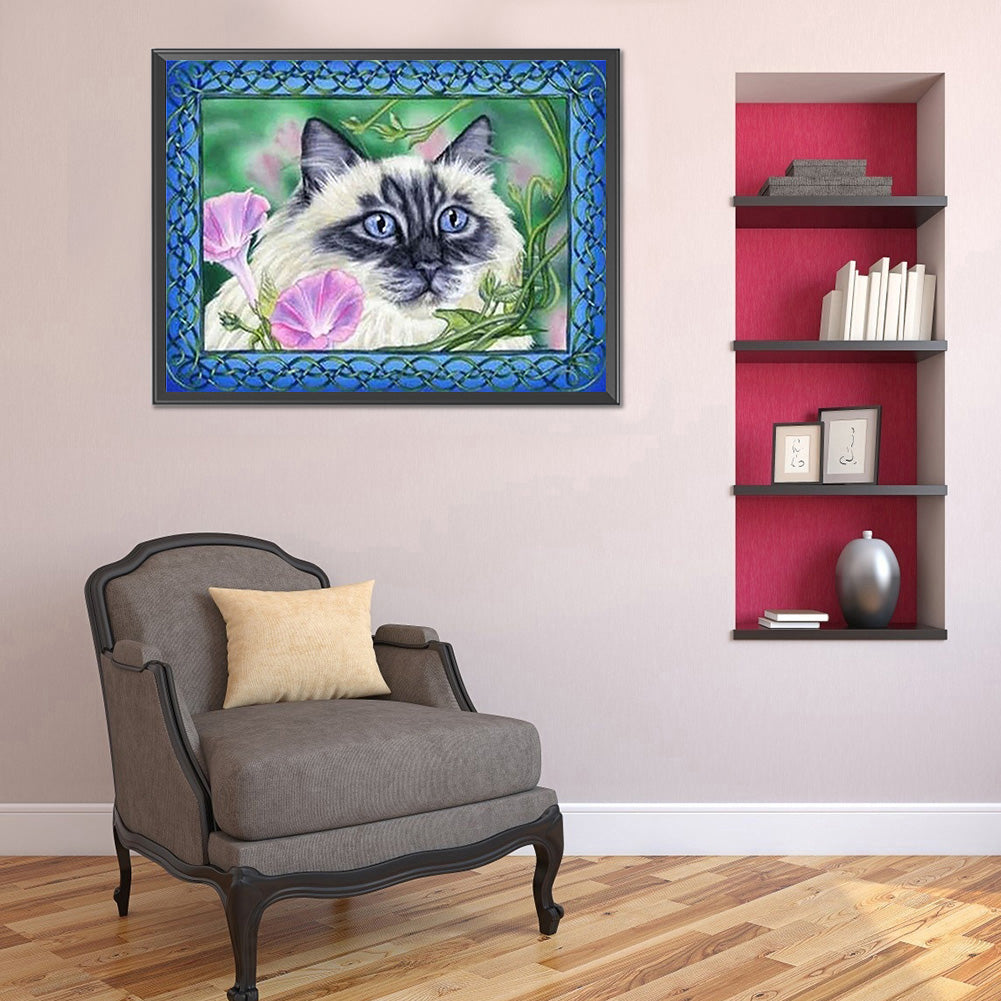 Flower Cat - Full Round Drill Diamond Painting 40*30CM