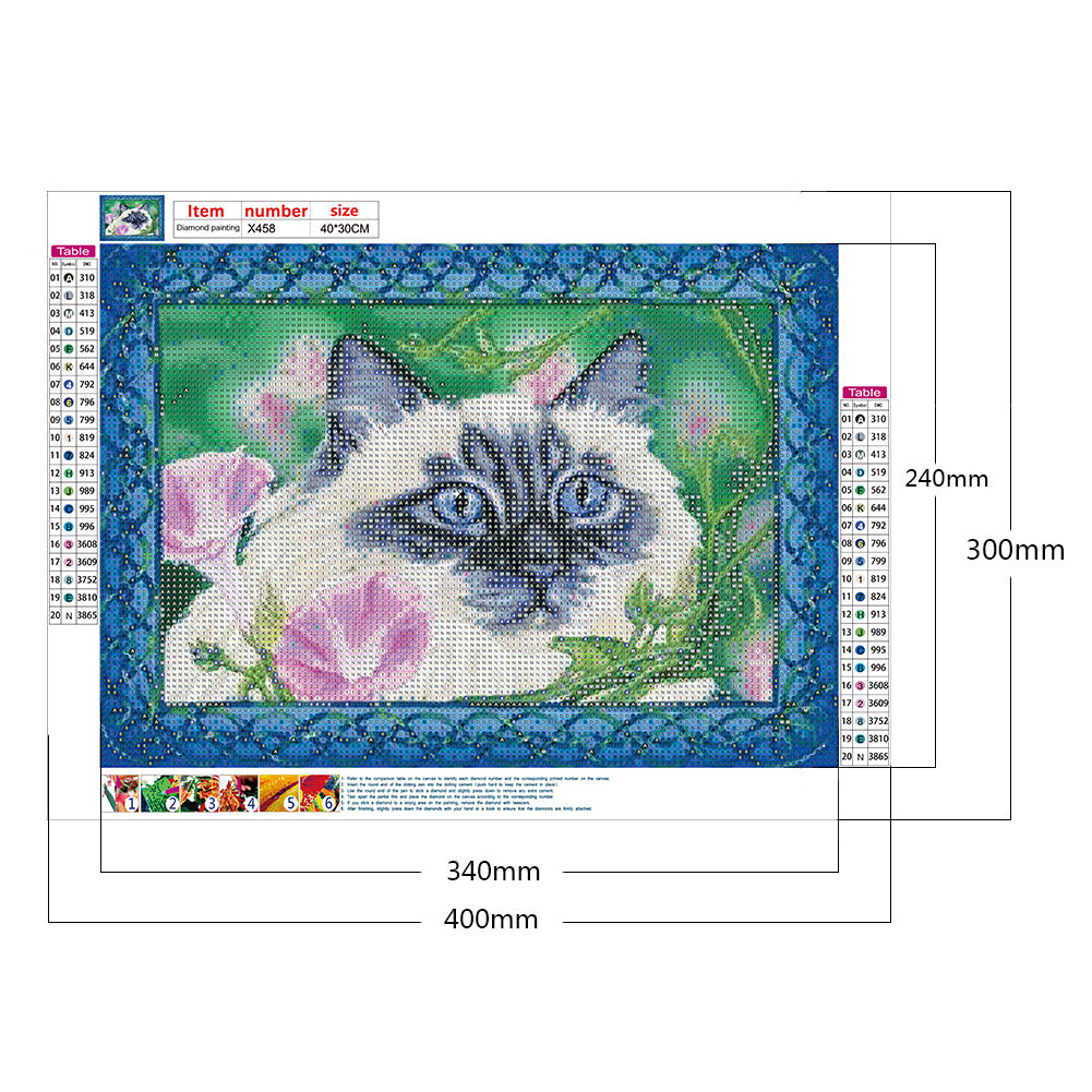 Flower Cat - Full Round Drill Diamond Painting 40*30CM