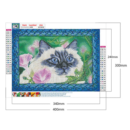 Flower Cat - Full Round Drill Diamond Painting 40*30CM