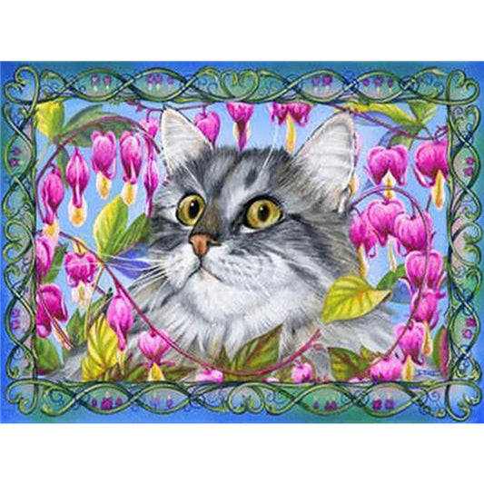 Flower Cat - Full Round Drill Diamond Painting 40*30CM