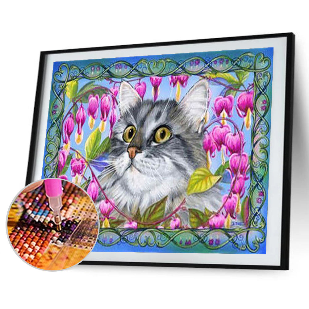 Flower Cat - Full Round Drill Diamond Painting 40*30CM