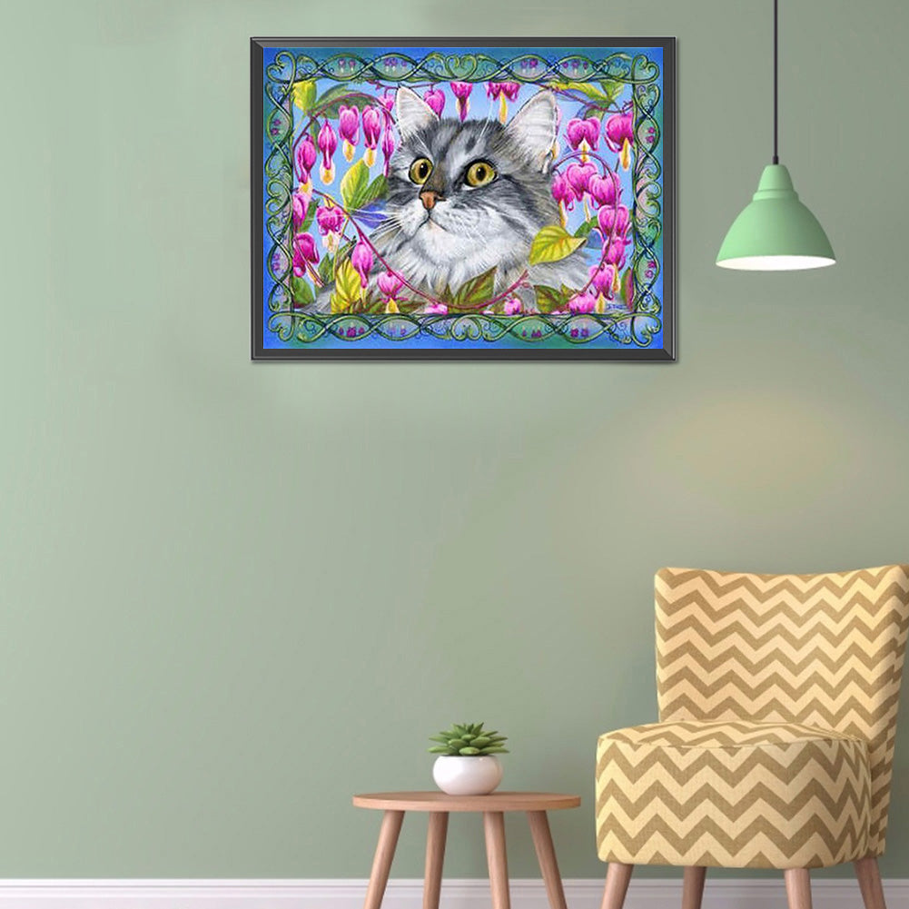 Flower Cat - Full Round Drill Diamond Painting 40*30CM