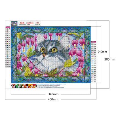 Flower Cat - Full Round Drill Diamond Painting 40*30CM