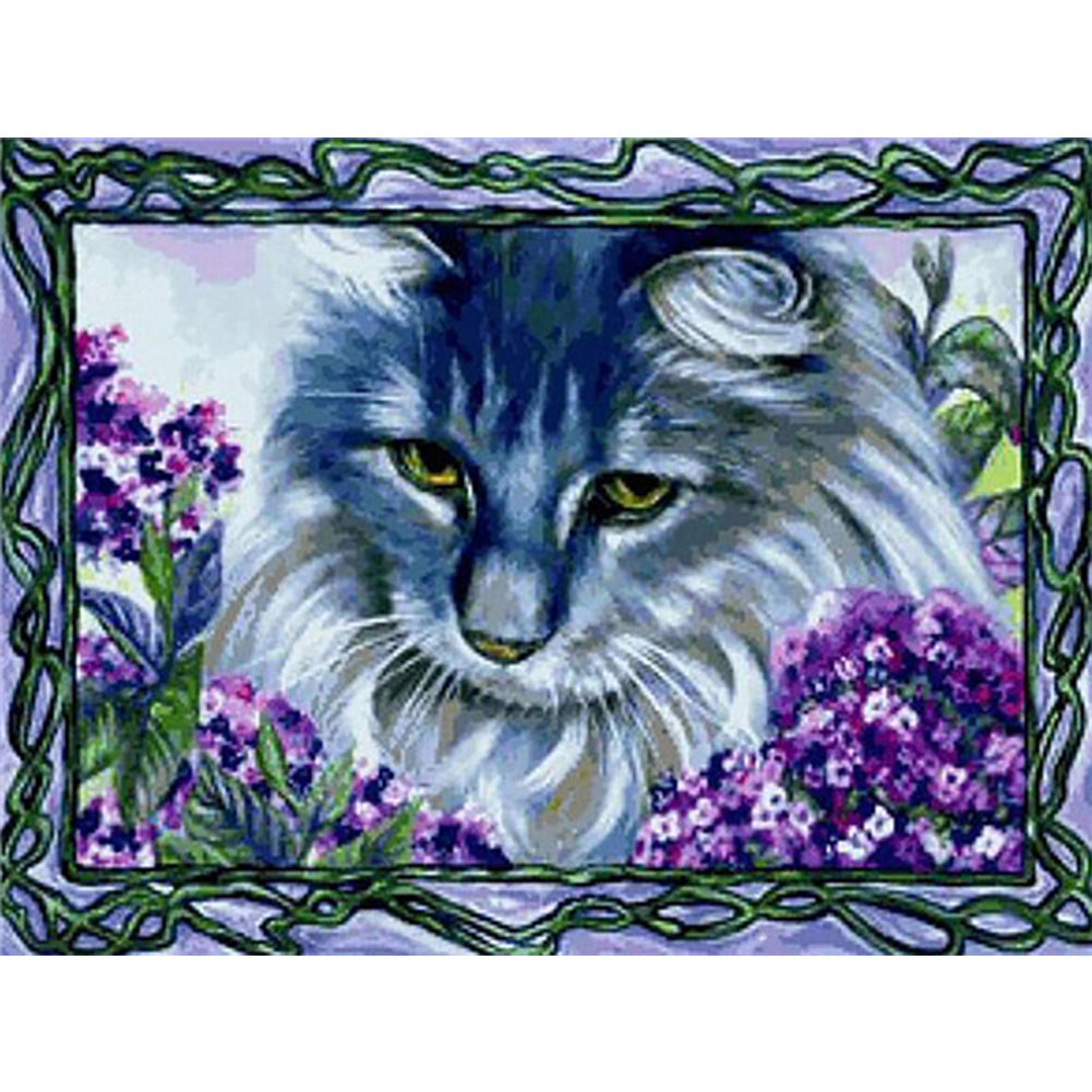 Flower Cat - Full Round Drill Diamond Painting 40*30CM