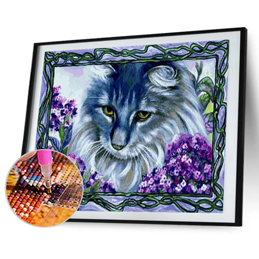 Flower Cat - Full Round Drill Diamond Painting 40*30CM