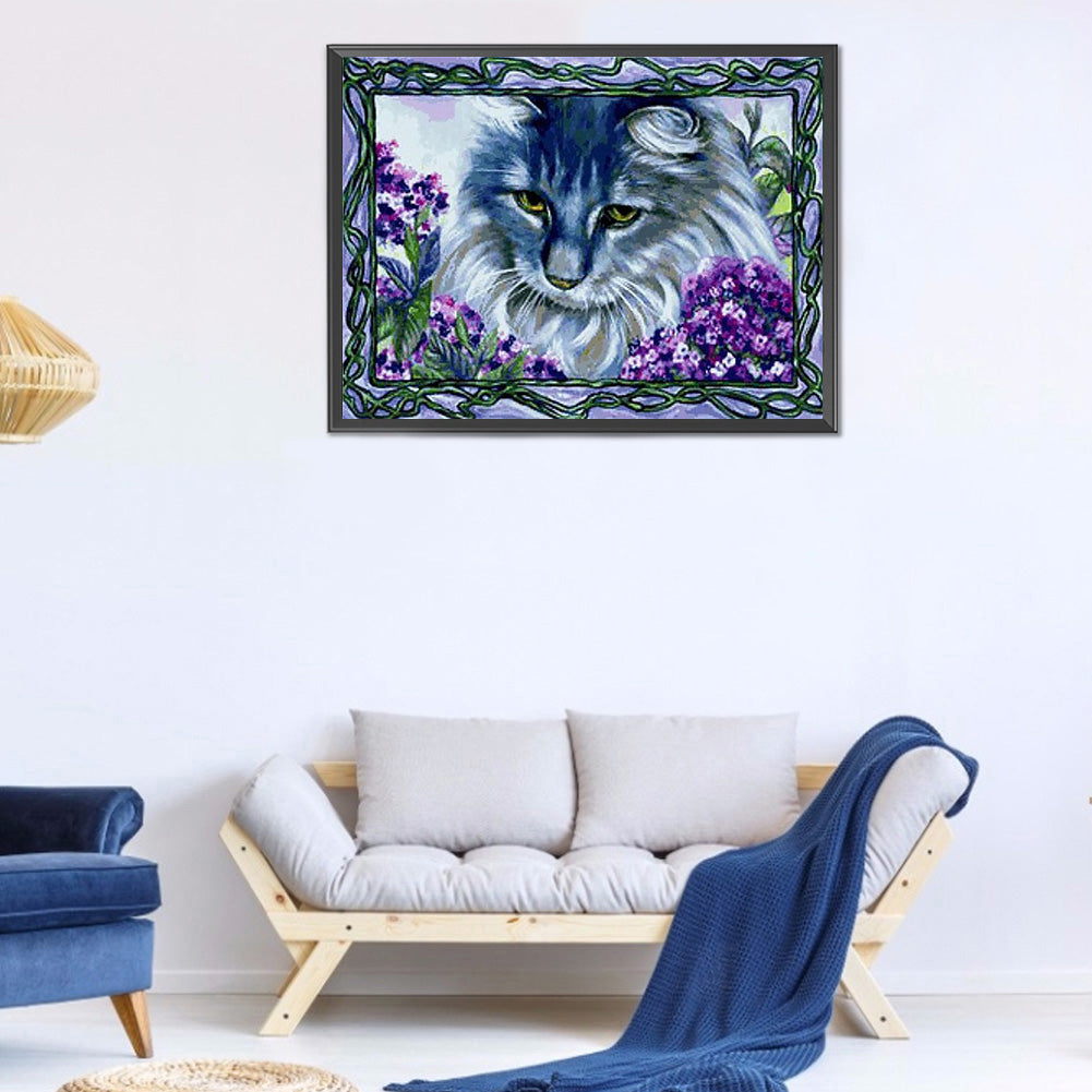 Flower Cat - Full Round Drill Diamond Painting 40*30CM