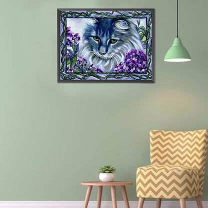 Flower Cat - Full Round Drill Diamond Painting 40*30CM