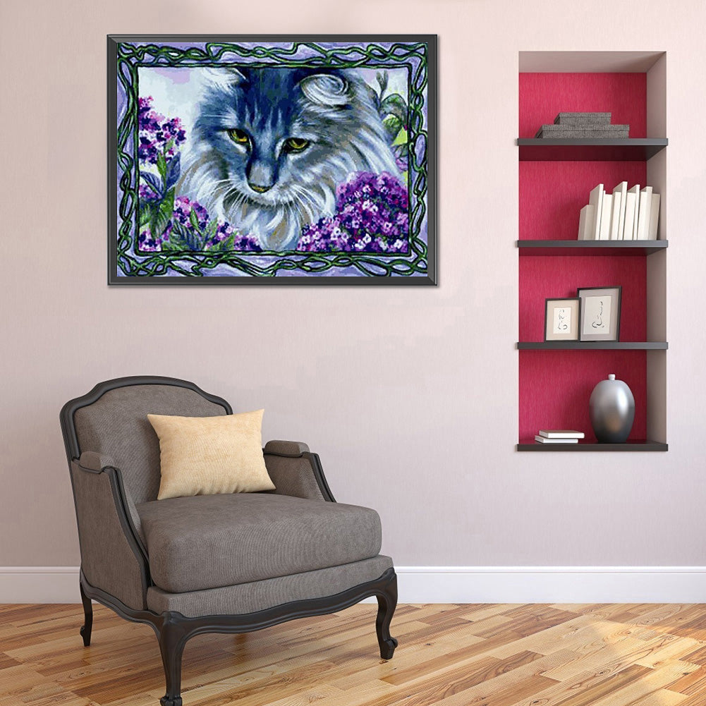 Flower Cat - Full Round Drill Diamond Painting 40*30CM