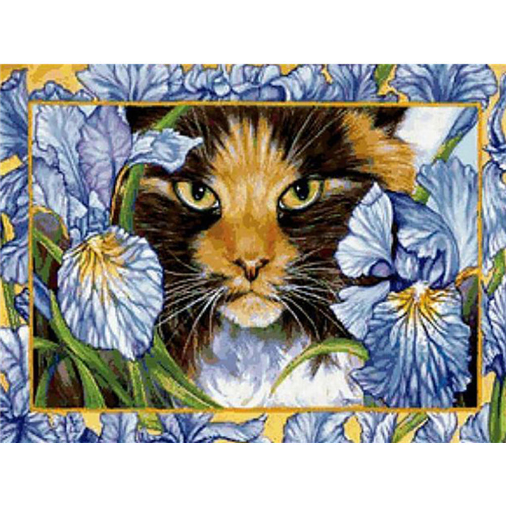 Flower Cat - Full Round Drill Diamond Painting 40*30CM