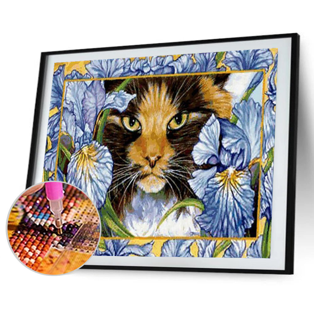 Flower Cat - Full Round Drill Diamond Painting 40*30CM