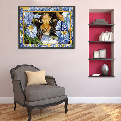 Flower Cat - Full Round Drill Diamond Painting 40*30CM