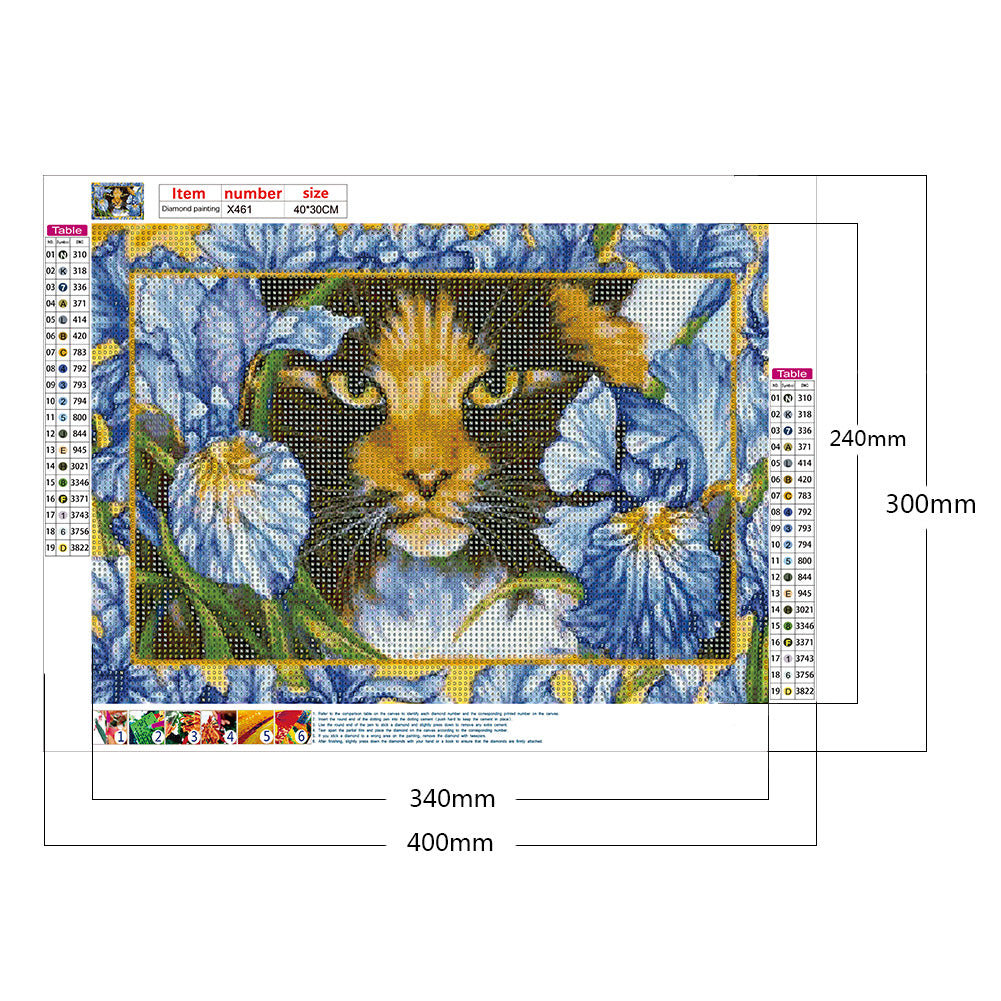 Flower Cat - Full Round Drill Diamond Painting 40*30CM