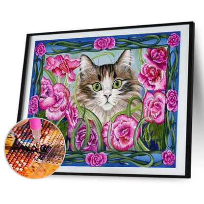 Flower Cat - Full Round Drill Diamond Painting 40*30CM