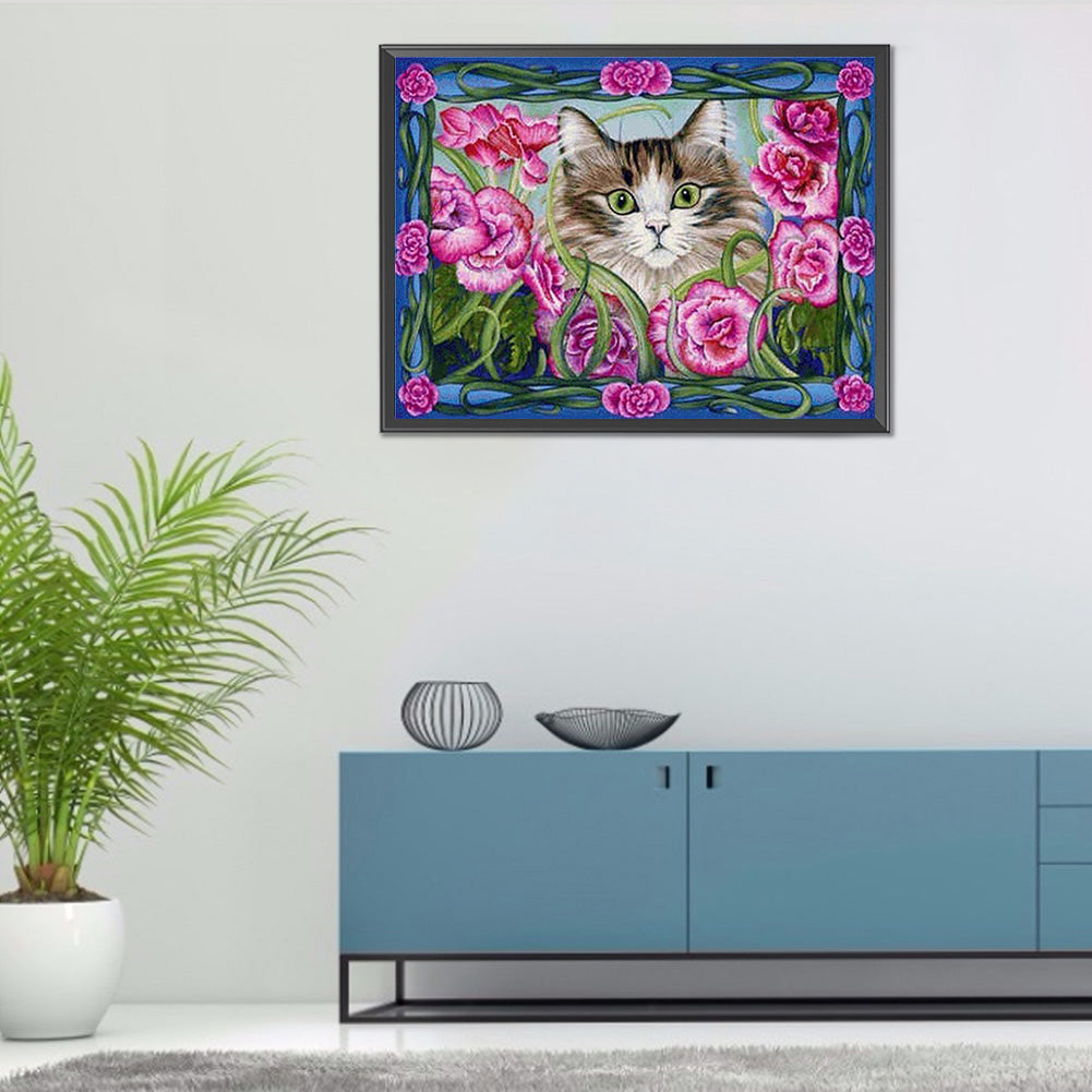 Flower Cat - Full Round Drill Diamond Painting 40*30CM