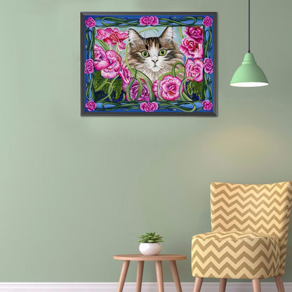 Flower Cat - Full Round Drill Diamond Painting 40*30CM