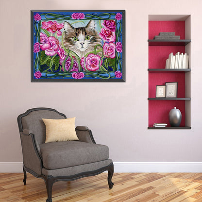 Flower Cat - Full Round Drill Diamond Painting 40*30CM