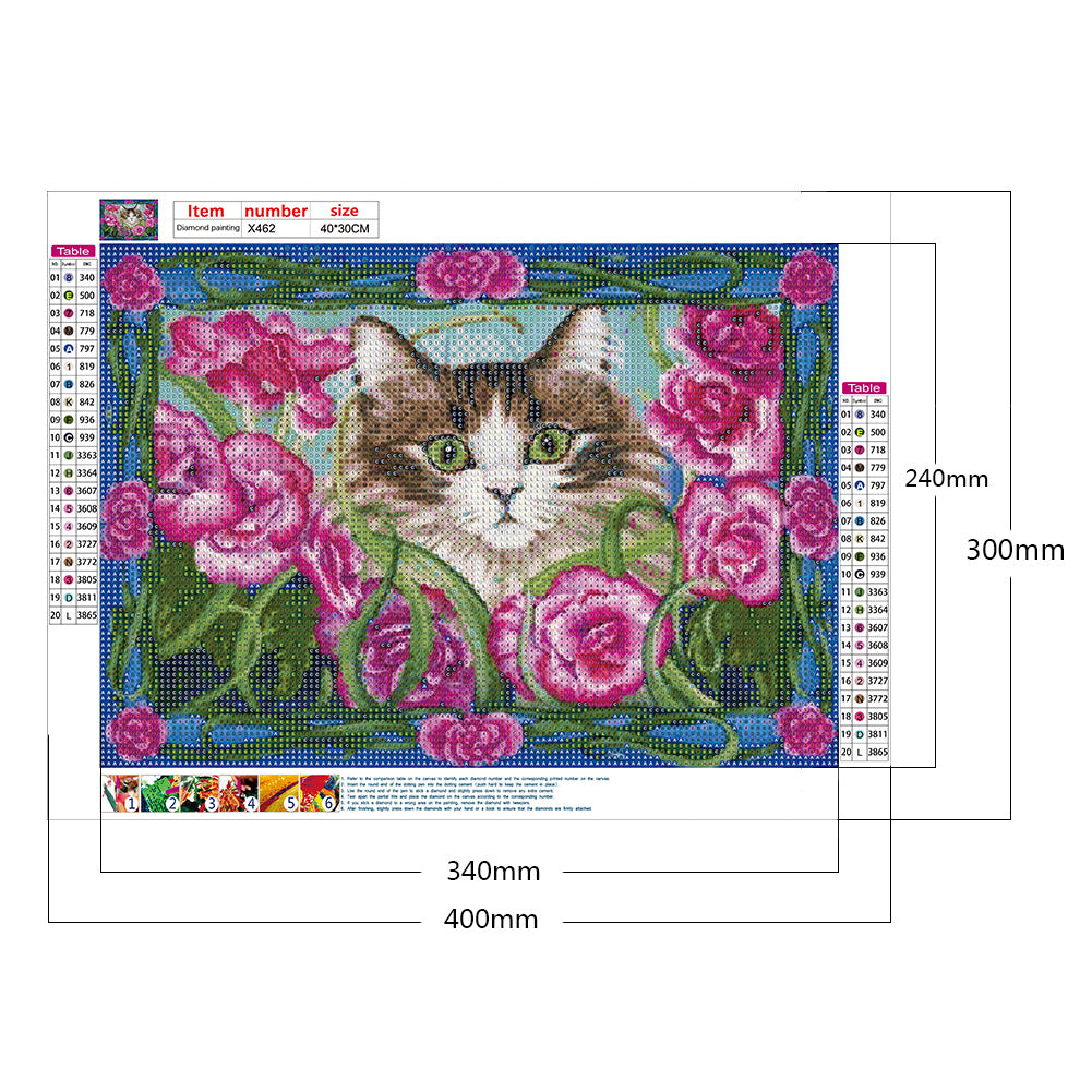 Flower Cat - Full Round Drill Diamond Painting 40*30CM