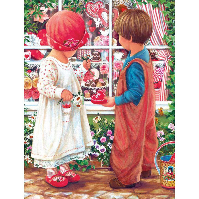 Colorful Flower Boy And Girl - Full Round Drill Diamond Painting 30*40CM