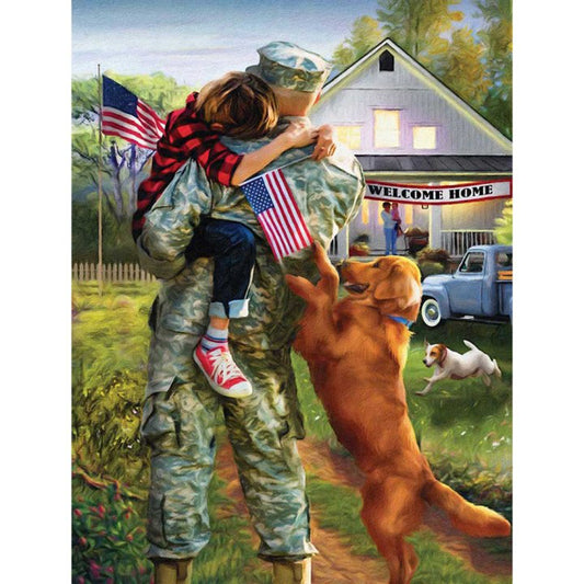 Big Yellow Dog And Owner - Full Round Drill Diamond Painting 30*40CM