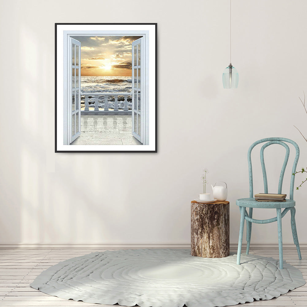 Balcony Sea View - Full Round Drill Diamond Painting 30*40CM