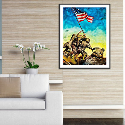 Independence Day Flag Soldier - Full Round Drill Diamond Painting 30*40CM