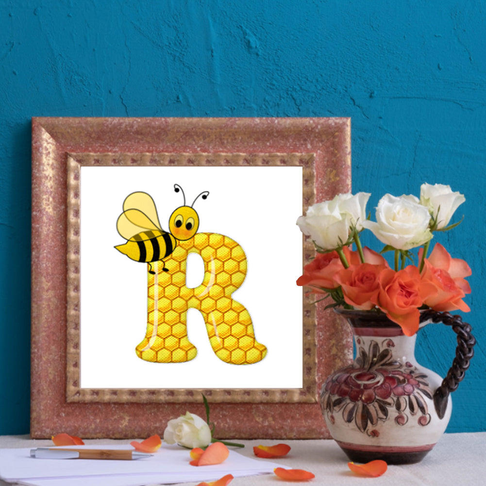 Bee Letter R - Full Round Drill Diamond Painting 30*30CM