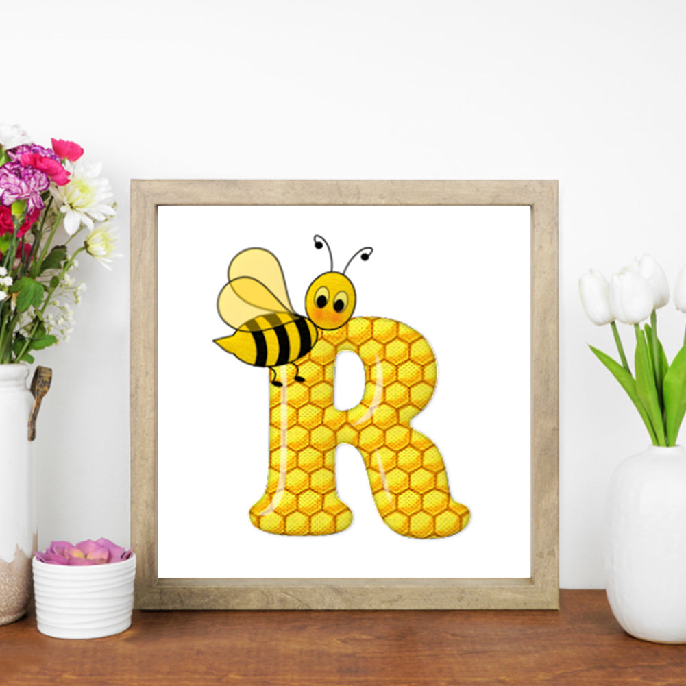 Bee Letter R - Full Round Drill Diamond Painting 30*30CM