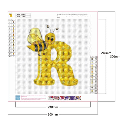 Bee Letter R - Full Round Drill Diamond Painting 30*30CM