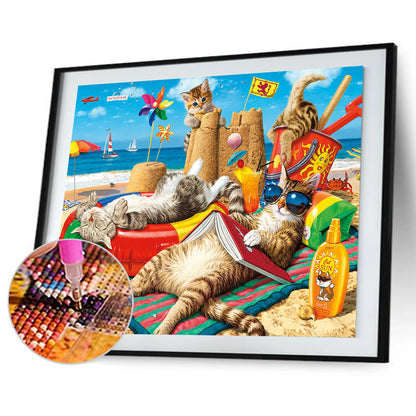 Cat On The Beach - Full Round Drill Diamond Painting 40*30CM