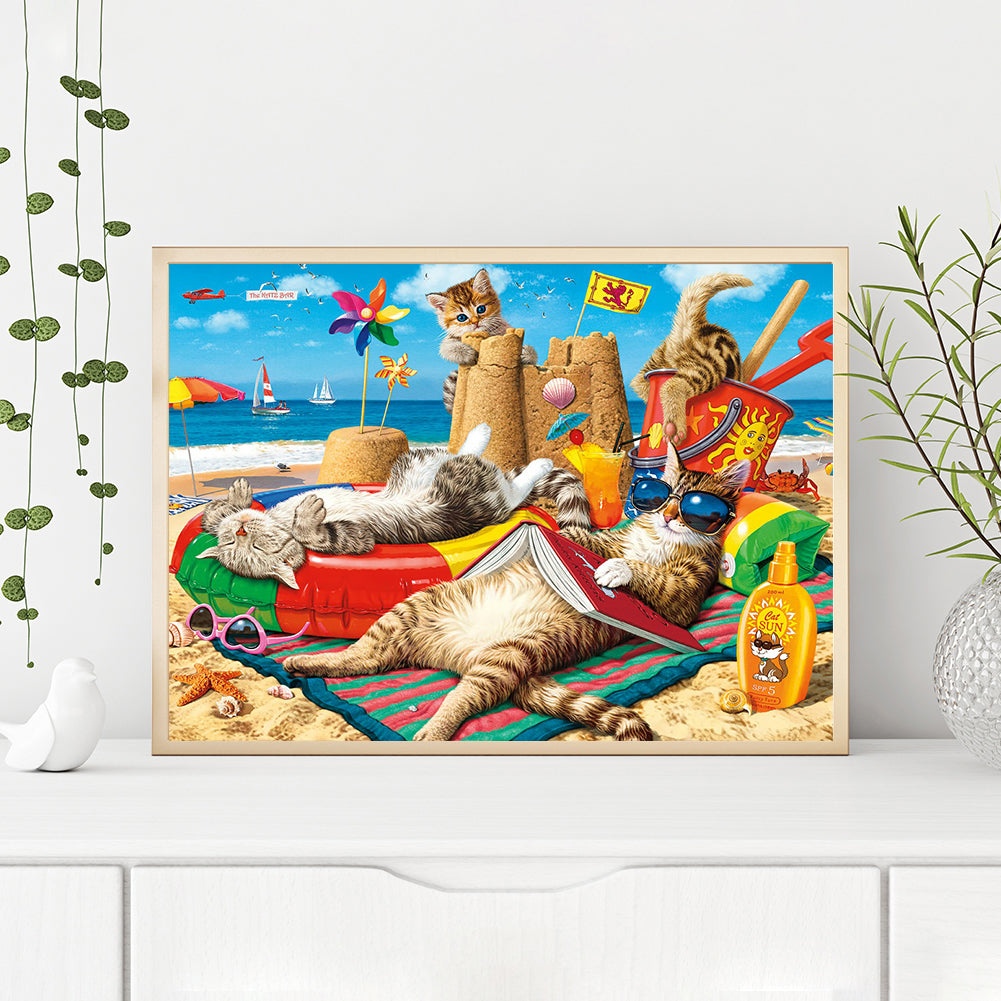 Cat On The Beach - Full Round Drill Diamond Painting 40*30CM