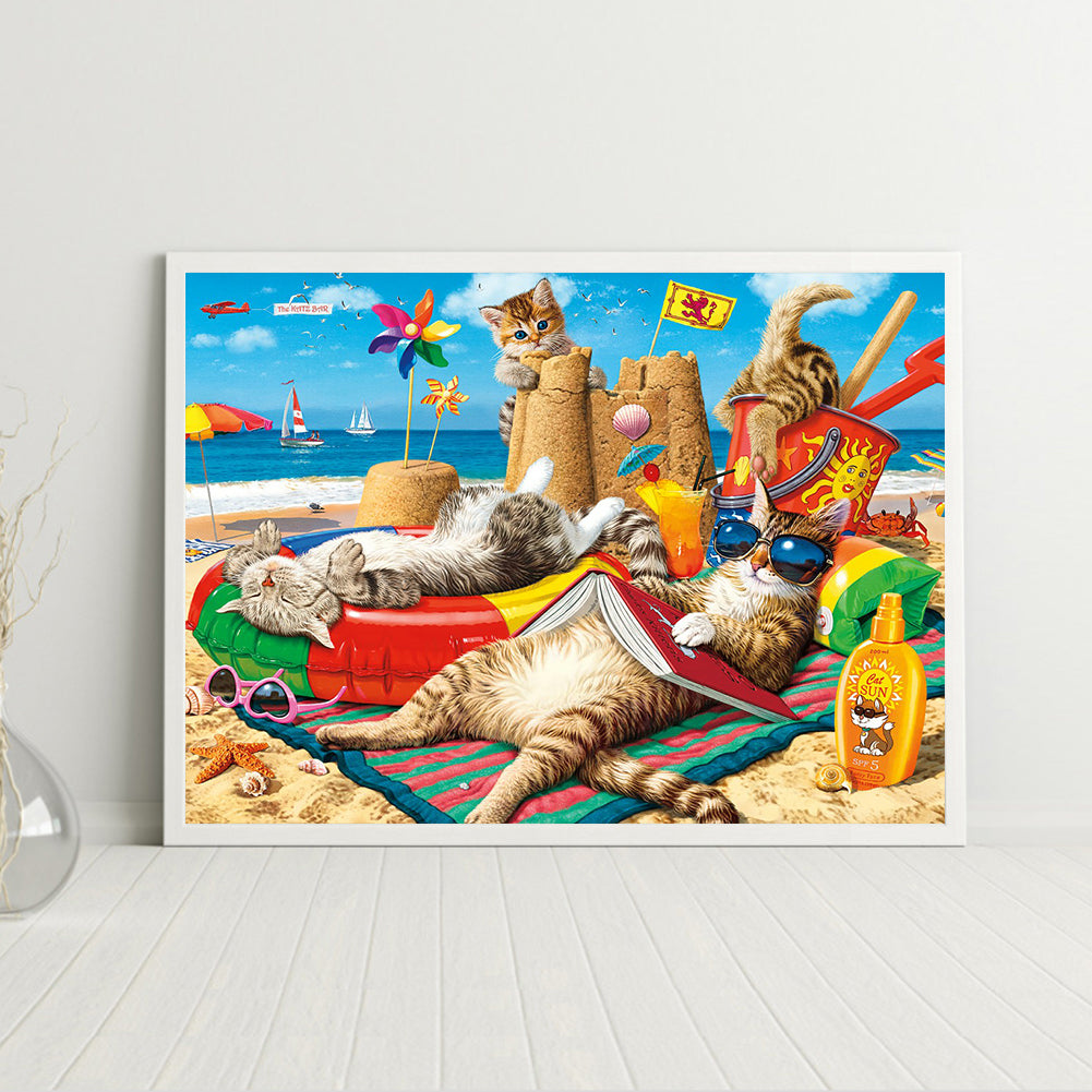 Cat On The Beach - Full Round Drill Diamond Painting 40*30CM