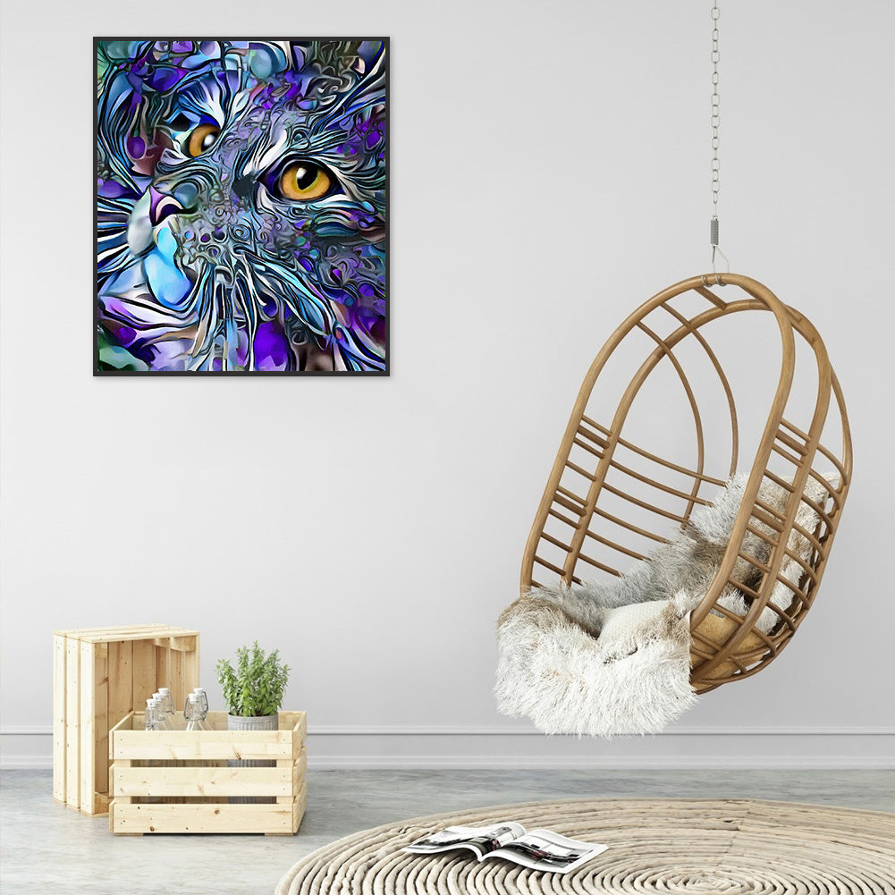 Purple Cat - Full Round Drill Diamond Painting 30*35CM