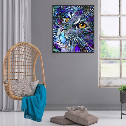 Purple Cat - Full Round Drill Diamond Painting 30*35CM