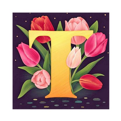 Flower Letter T - Full Round Drill Diamond Painting 30*30CM