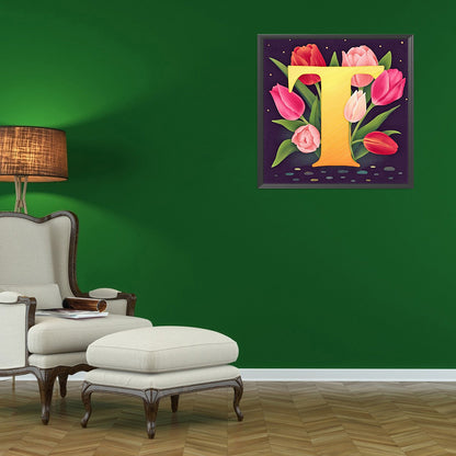 Flower Letter T - Full Round Drill Diamond Painting 30*30CM