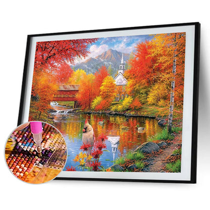 Autumn Lake View - Full Round Drill Diamond Painting 40*30CM