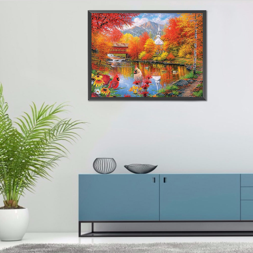 Autumn Lake View - Full Round Drill Diamond Painting 40*30CM