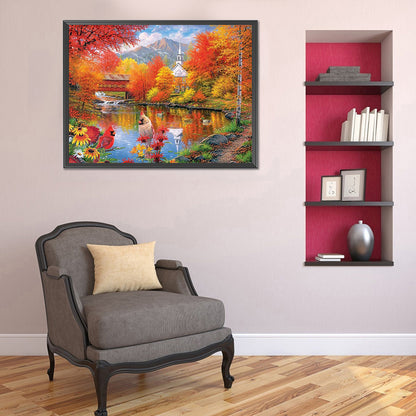 Autumn Lake View - Full Round Drill Diamond Painting 40*30CM