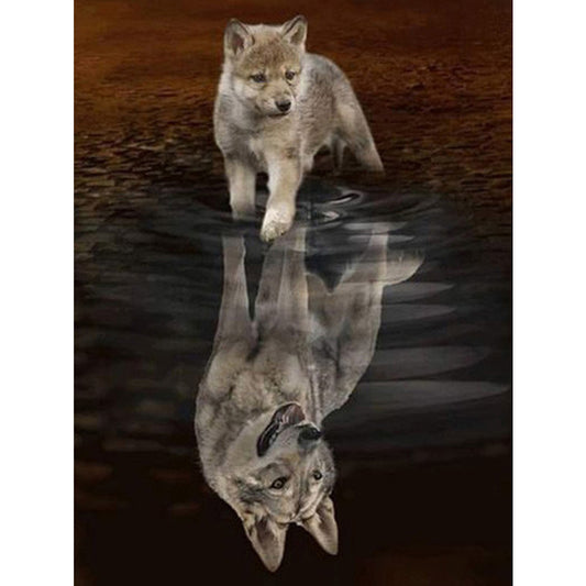 Wolf Reflection - Full Round Drill Diamond Painting 30*40CM