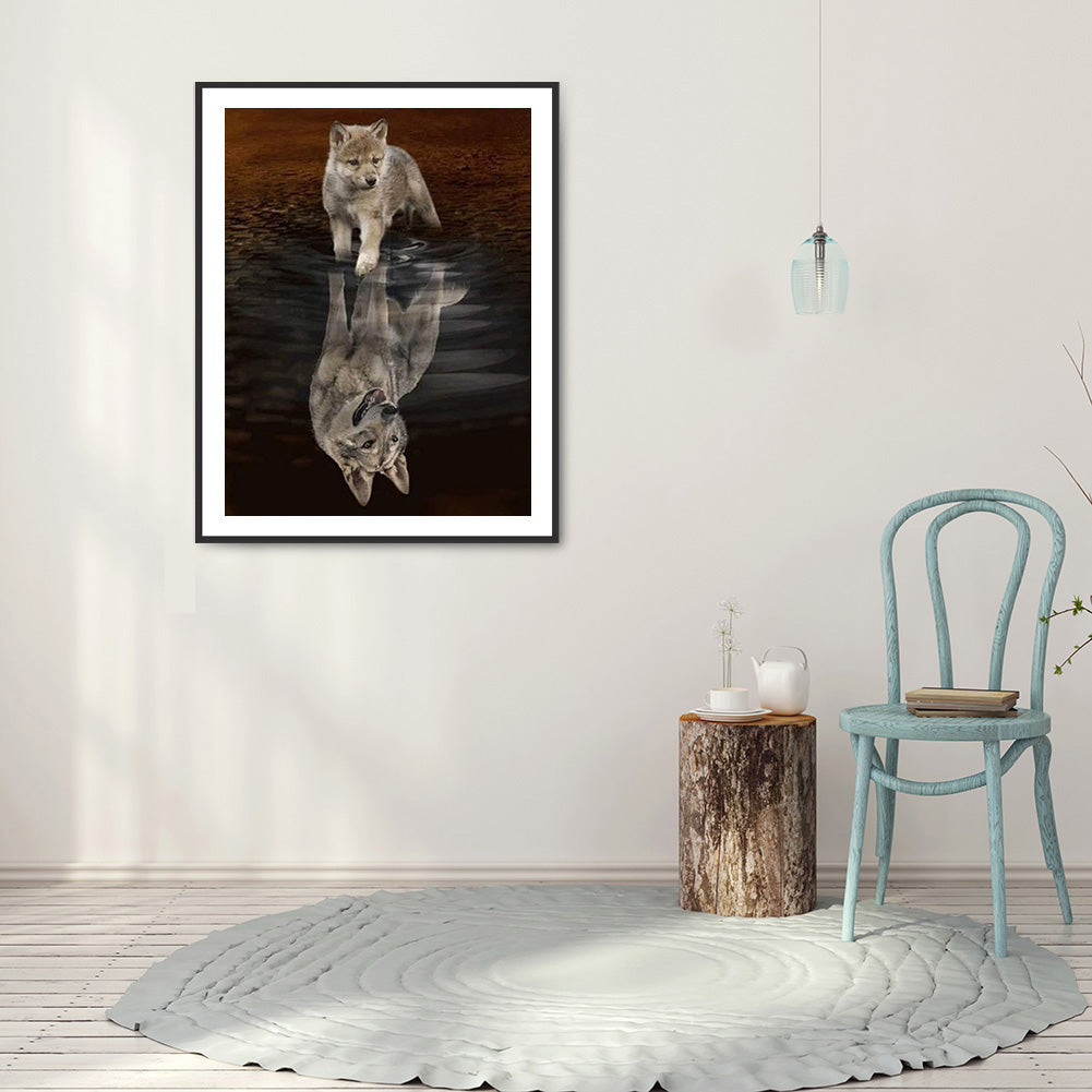 Wolf Reflection - Full Round Drill Diamond Painting 30*40CM