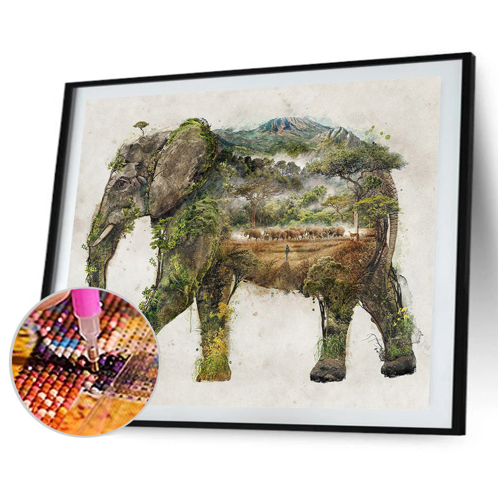 Elephant Art - Full Round Drill Diamond Painting 40*30CM