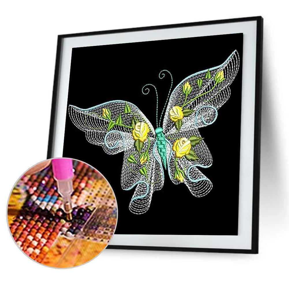Embroidered Butterfly - Full Round Drill Diamond Painting 30*30CM