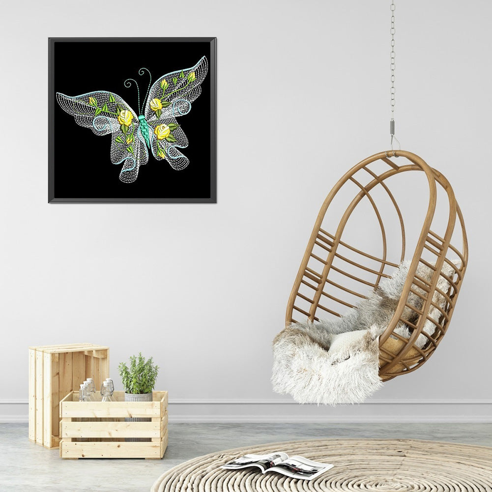Embroidered Butterfly - Full Round Drill Diamond Painting 30*30CM