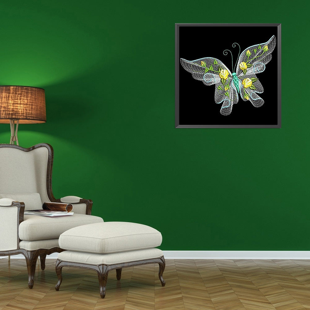 Embroidered Butterfly - Full Round Drill Diamond Painting 30*30CM