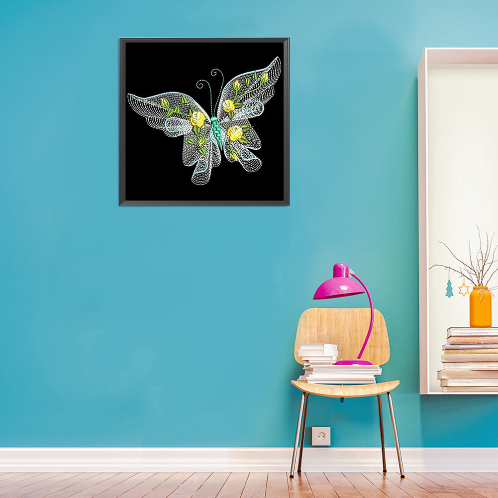 Embroidered Butterfly - Full Round Drill Diamond Painting 30*30CM