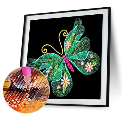 Embroidered Butterfly - Full Round Drill Diamond Painting 30*30CM