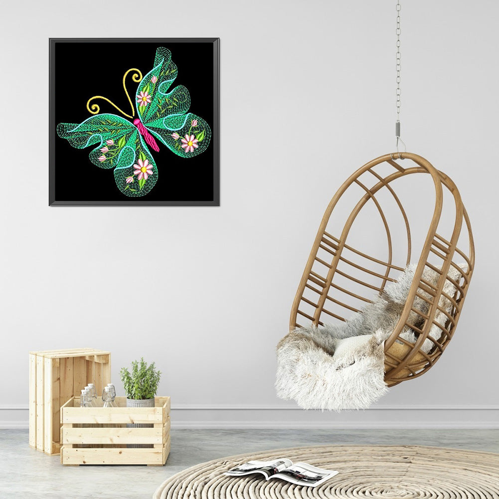 Embroidered Butterfly - Full Round Drill Diamond Painting 30*30CM