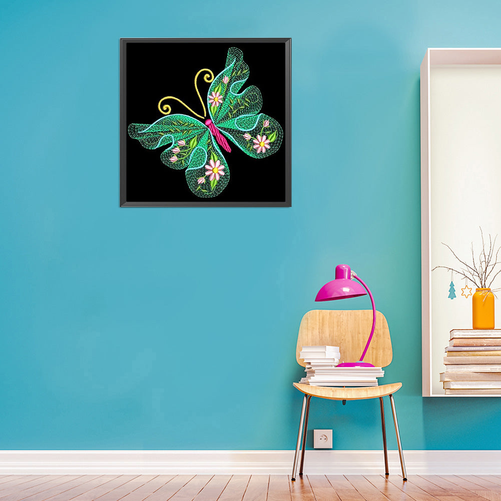 Embroidered Butterfly - Full Round Drill Diamond Painting 30*30CM