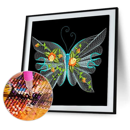 Embroidered Butterfly - Full Round Drill Diamond Painting 30*30CM