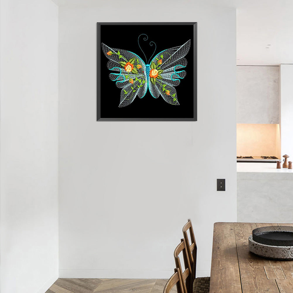 Embroidered Butterfly - Full Round Drill Diamond Painting 30*30CM